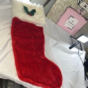 X-Large  Christmas 31 Stocking Cherry Plush With Holly‎ Vintage